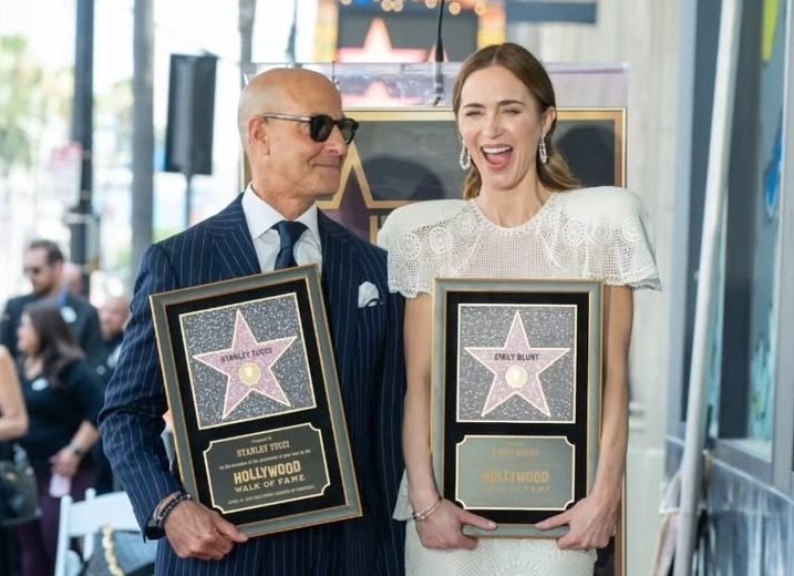 Emily Blunt and Stanley Tucci Honored in Double Walk of Fame Star Ceremony