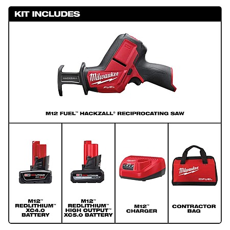 Milwaukee M12 FUEL HACKZALL Reciprocating Saw w/ 2 Batteries (4Ah, 5Ah) & Charger