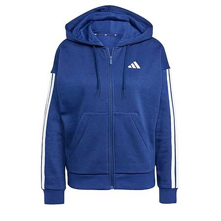 adidas women Essentials 3-Stripes Full-Zip Fleece Hoodie (Dark Blue / White)