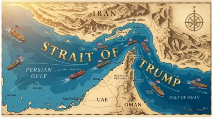 Trump posts “Trump Strait” image of Hormuz amid tensions