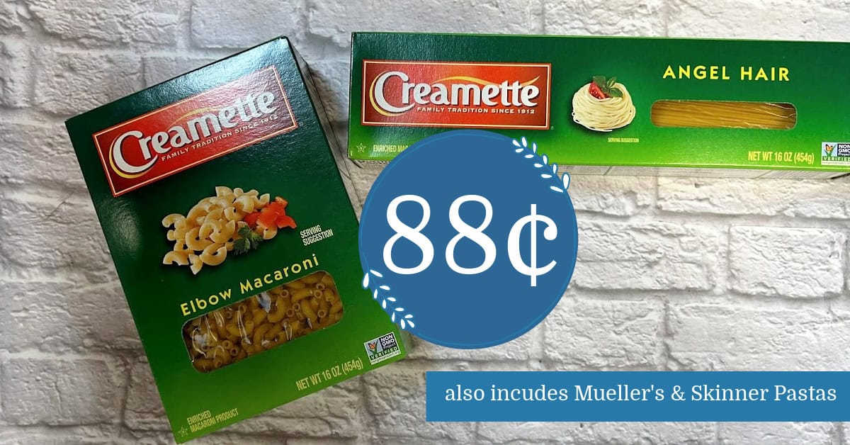 Creamette, Skinner & Mueller’s Pastas are as low as 74¢ each at Kroger!!